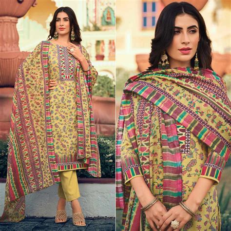 Yellow Floral Printed Pure Cotton Suit