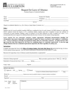 Request For Leave Of Absence - California State University, Fullerton ...
