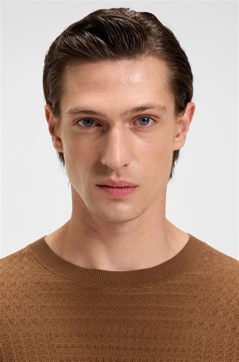BOSS - Silk sweater with Prince of Wales check structure - Brown