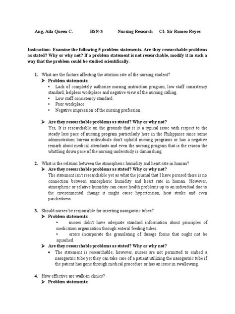 Image result for Nursing Problem Statement Examples