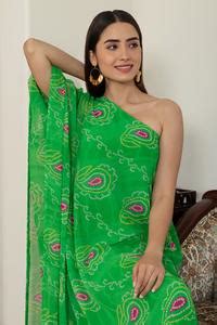 Buy Green Georgette Printed Bandhani One Shoulder Kaftan For Women by ...