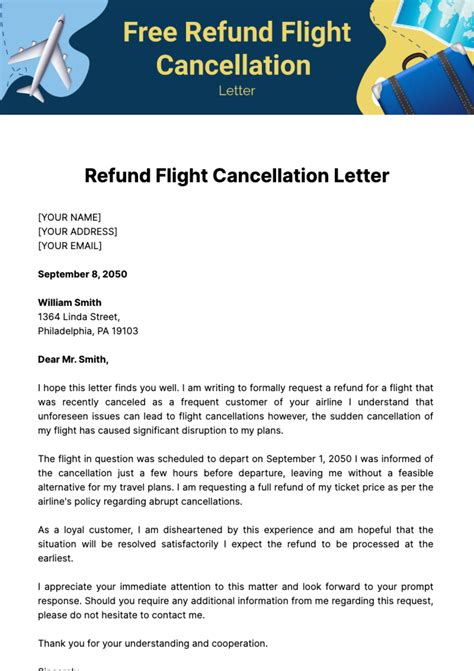 Free Refund Flight Cancellation Letter Template to Edit Online