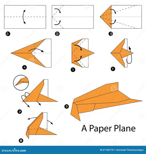 Step By Step Instructions How To Make Origami A Plane. Stock Vector ...