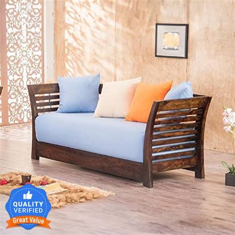 Douceur Furnitures Solid Wood Sheesham Wood 3 Seater Sofa For Living ...