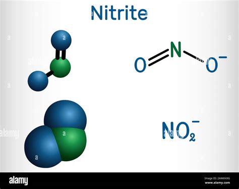 Nitrite anion, NO2- molecule. Structural chemical formula and molecule ...