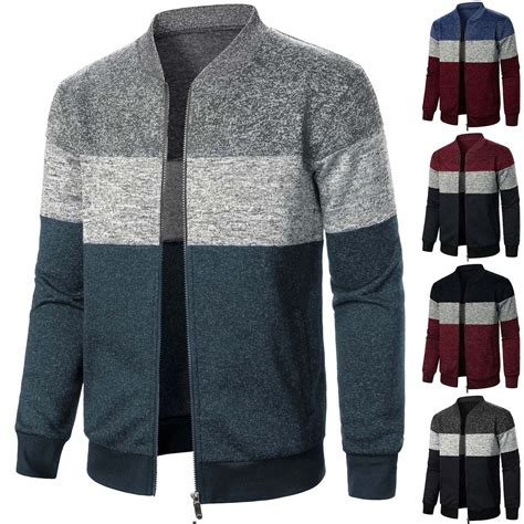 BXINGOHAI Mens Knit Sweater, Full Zip Fleece Cardigan Sweaters Casual ...