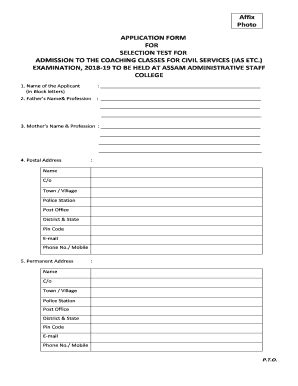Fillable Online application form for selection test for admission to ...