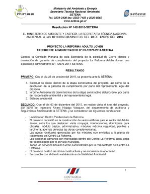 Fillable Online setena go Resoluci n N 142-2016-SETENA 2 CONSIDERANDO ...