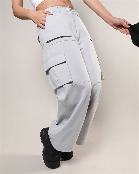 Buy Women's Moon Grey Straight Fit Cargo Pants Online in India at Bewakoof