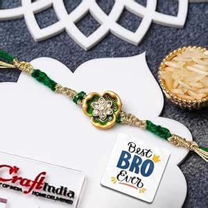 eCraftIndia Golden Green Flower Diamonds Designer Rakhi for Brother ...