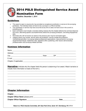 Fillable Online psls Nomination Form For Distinguished Service Award ...