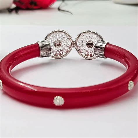 The Velvet Box Red Pola Bangle – Traditional Dual Silver-Tone Filigree ...