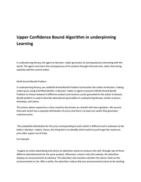 Upper Confidence Bound Algorithm in underpinning Learning - Upper ...
