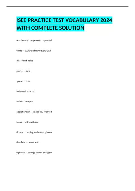 ISEE PRACTICE TEST VOCABULARY 2024 WITH COMPLETE SOLUTION - ISEE ...