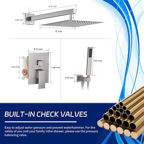 BWE A-95014 Shower Faucet Brushed Nickel 1-handle Multi-function Square ...