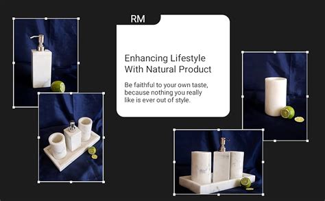 RM Marble 4-Piece Bathroom Accessories Set | White Marble Dispenser ...