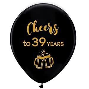 Black Cheers to 39 Years Latex Balloons, 12inch (16pcs) 39th Birthday ...