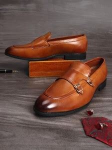 MUTAQINOTI Patent Leather Formal Double Monk Strap Loafer Shoes (Tan ...