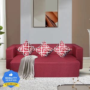 Seventh Heaven 3 Seater Sofa cum Bed 72x36x14 inch Jute Fabric with 3 ...