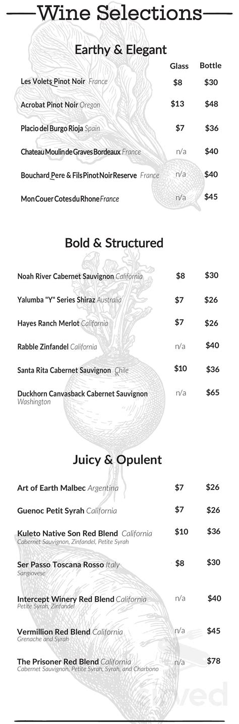 Local Roots & Provisions menu in Lincolnton, North Carolina, USA