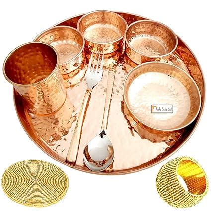 Buy Prisha India Craft Pure Copper Thali Set of Plate, Bowl, Spoon ...