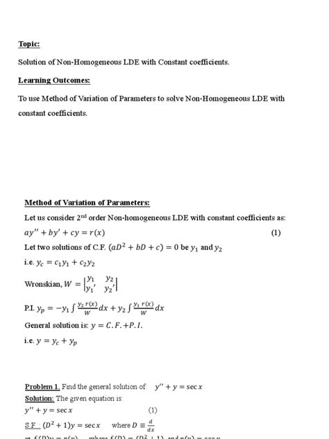 Image result for Variation of Parameters 3rd Order