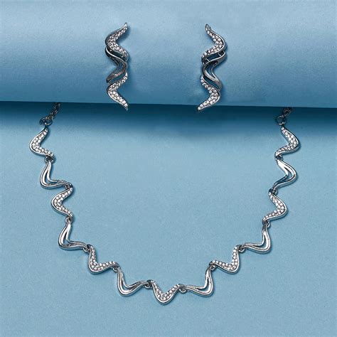 Zirconia Embellished Brass Silver Plated Jewellery Set – VOYLLA