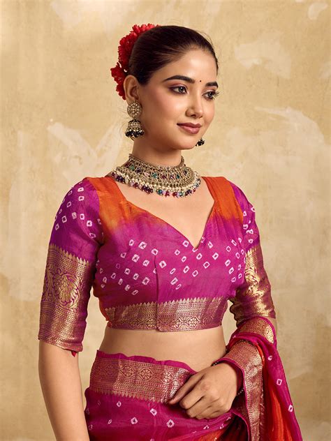 KcPc New Viscos Silk Bandhani With Zari Border Saree RBW – KCPC Bandhani