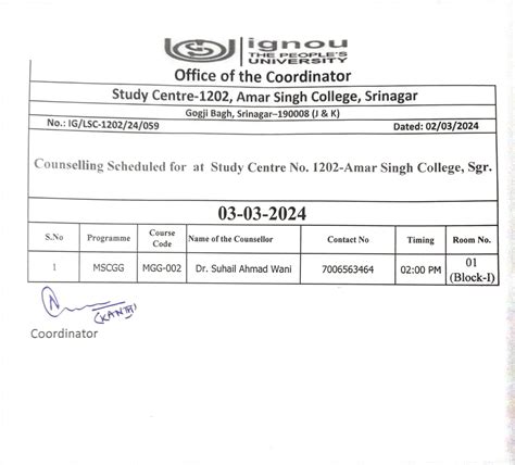 IGNOU-RC-Srinagar - News & Events - Latest - Counselling schedule of ...