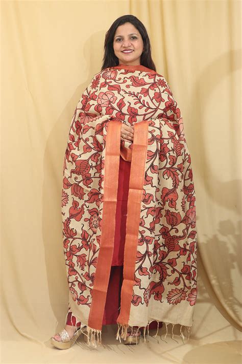 Pastel Kalamkari Silk Dupatta