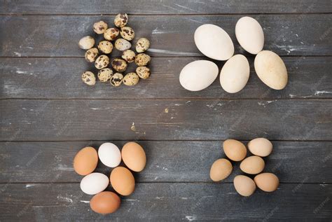 Premium Photo | Quail chicken goose and guinea fowl eggs of different ...