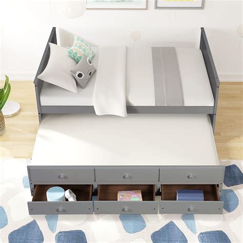 Buy HomSof Full Solid Wood Storage Bed Frame Captain Bed with Twin ...