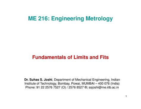 Metrology - Notes - Fundamentals of Limits and Fits ME 216: Engineering ...
