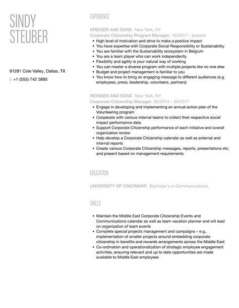 Corporate Citizenship Resume Samples | Velvet Jobs