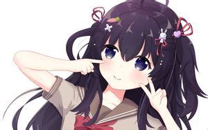 Wallpaper girl, gesture, smile, anime, colorful hd, picture, image