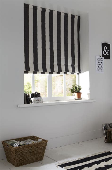 Black and White Striped Roman Blinds by Apollo Blinds - Home Office Decor