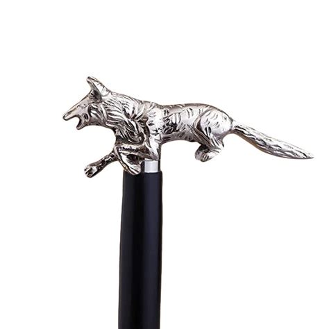 Antique Brass Walking Stick with White Wolf Handle, Adjustable Vintage ...