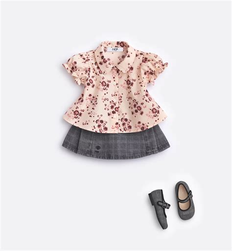 Jupe trapèze bébé Denim de coton à carreaux gris | DIOR