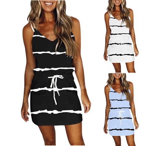 Brnmxoke V-Neck Summer Casual Beach Dress for Women 2025 Drawstring ...