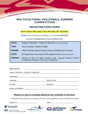 Fillable Online MULTICULTURAL VOLLEYBALL SUMMER COMPETITION ...