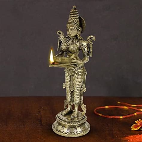 Buy ARTVARKO Brass Deep Lakshmi Deep Lamp Lady Diya Lady Standing with ...