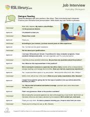 Job Interview Dialogue Worksheet 的图像结果