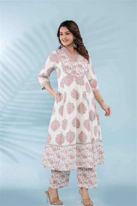 Hand block Motif Print Pure Cotton Anarkali Suits - SP011