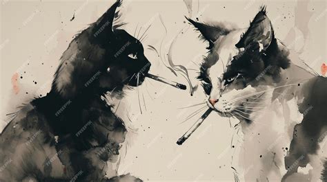 Cats smoking cigarettes in the style Japanese painting | Premium AI ...