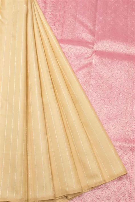 Beige Handloom Kanjivaram Silk Saree 10065058 – Avishya.com
