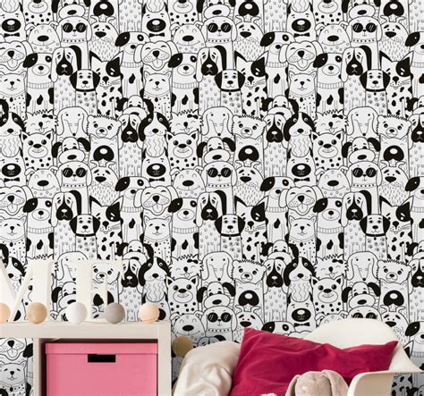 Dogs Pattern Bedroom Wallpaper - TenStickers