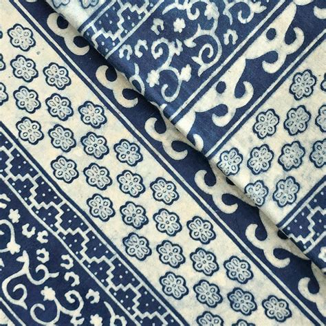 Pure Cotton Indigo White With Blue Fat Border Intricate Design Hand Bl ...