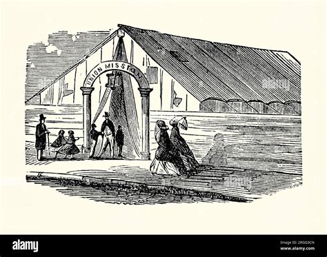 An old engraving of Bethany Sunday School, a in this tent-like ...