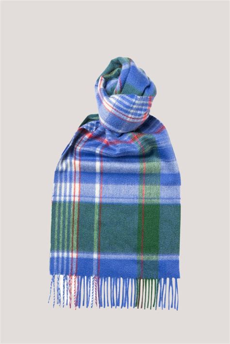 Joshua Ellis Plaid Cashmere Scarf Green x Blue