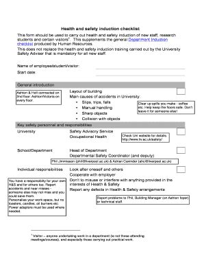 Fillable Online This form should be used to carry out health and safety ...